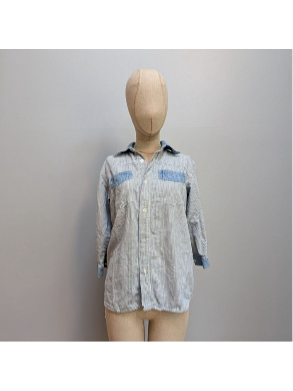 Guess Vintage Blue Striped Long Sleeve Button Up - Small - Picture 4 of 8
